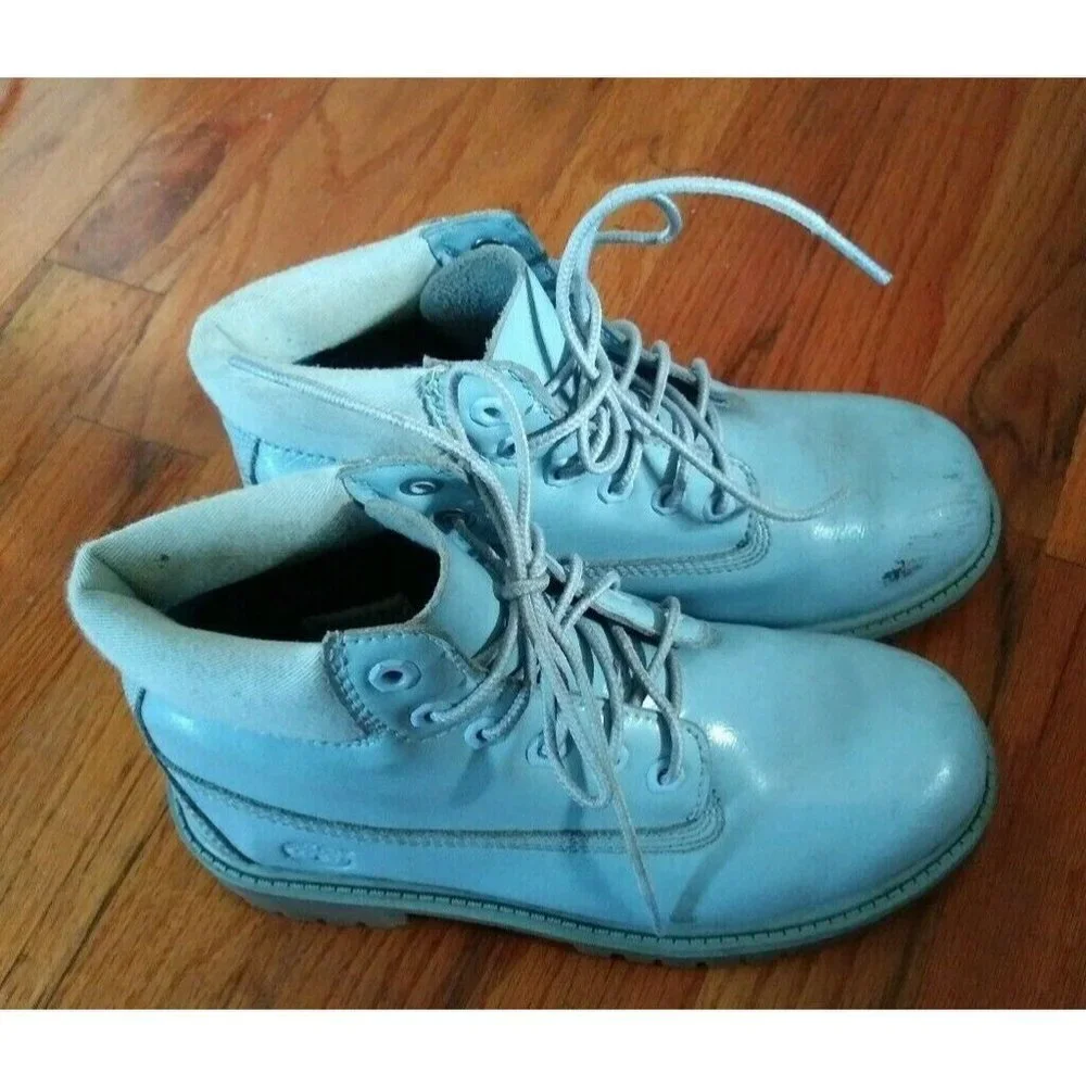 Girls Timberland ankle Boots Sz 2 waterproof leather Youth Unisex blue USED